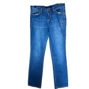 Nine West Jeans Date Night Fit Straight Leg Rhinestone Embroidered Denim Blue 8